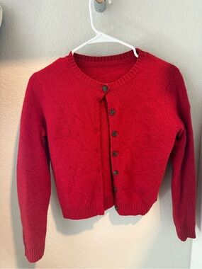 George Red Women's Button-Up Crewneck Cardigan